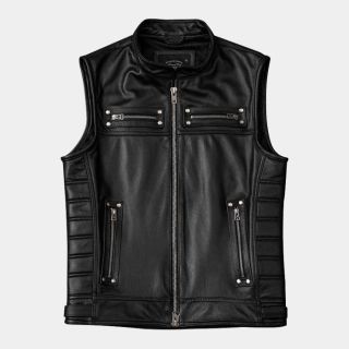 Black Leather Motorcycle Vest
