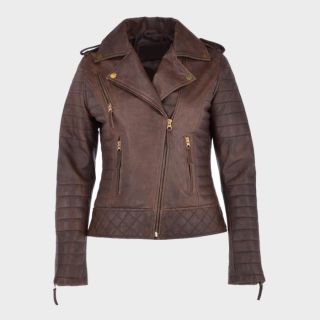 Brown Leather Biker Jacket Black for Women