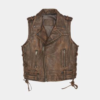 brown leather motorcycle vest