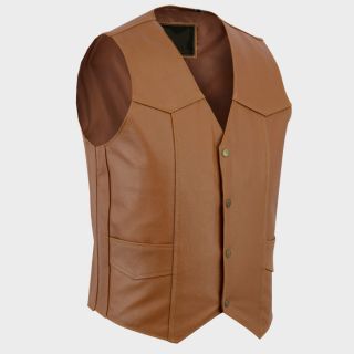 Classic Tan Brown Motorcycle Vintage Leather Vest