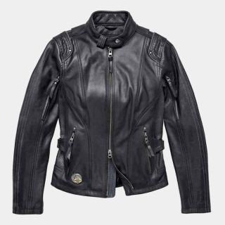 Harley Davidson Women 115th Reflective Black Leather Jacket Sz Petite