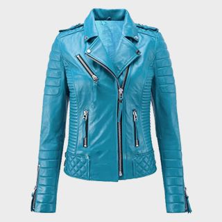 Sky Blue Women Fashion Leather Jacket