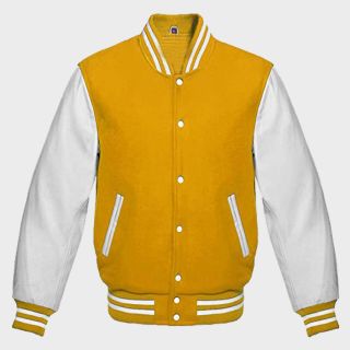 Varsity Baseball Yellow Wool White Leather Sleeves Jacket