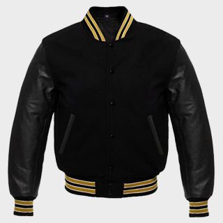 Varsity Black Wool and Leather Sleeves Letterman Jacket
