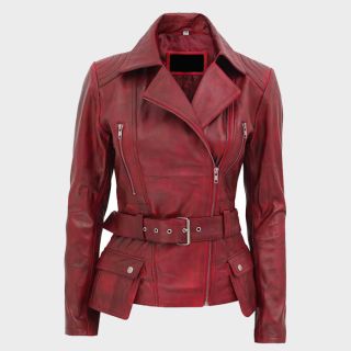 Victoria Women Red Leather Moto Jacket