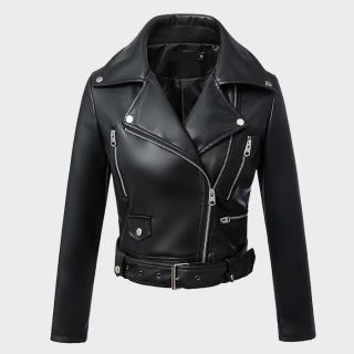 Women Black Leather Fashion Jacket