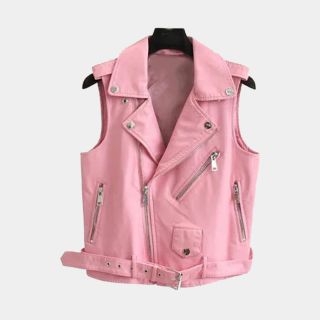 Women Pink Leather Vest