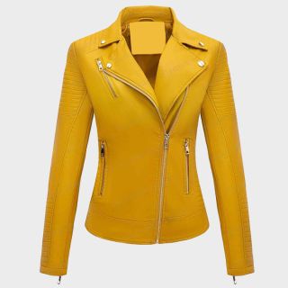 Women Yellow Fashion Leather Jacket