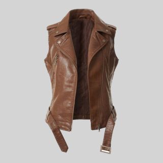 Women Leather Moto Biker Vest