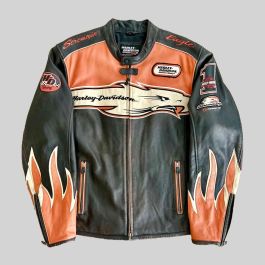Harley Davidson Orange Screaming Eagle Leather Jacket | Rider Trend